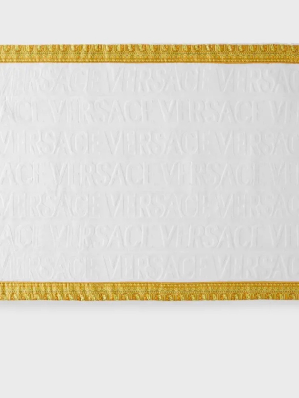 Versace Bath Mat White Terry Cloth Gold Yellow Border Logo NEW